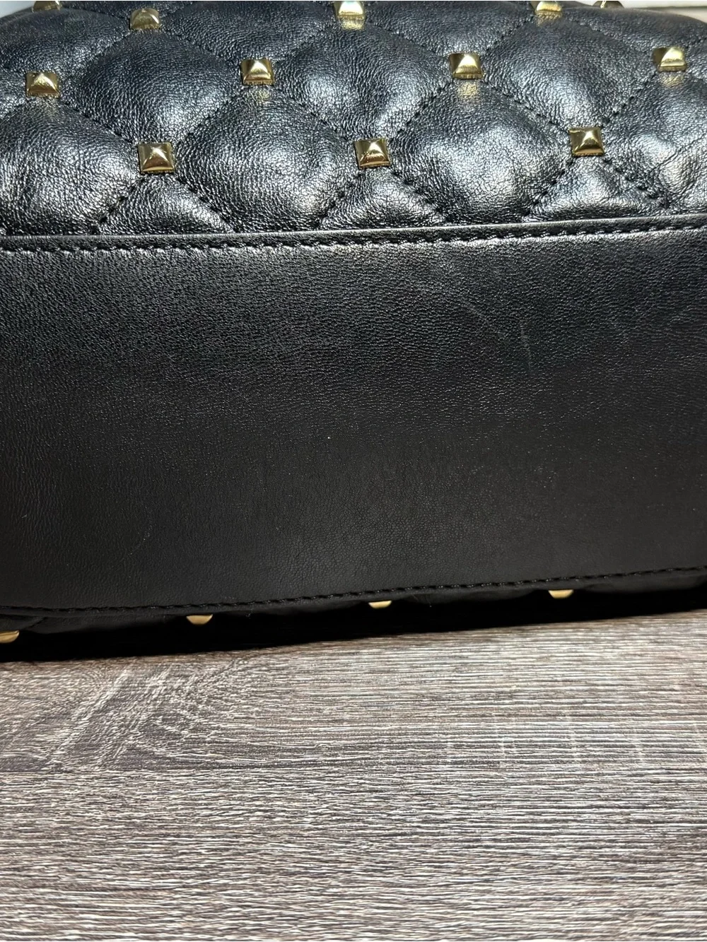 Michael Kors Black Quilted Studded Satchel with Gold Hardware